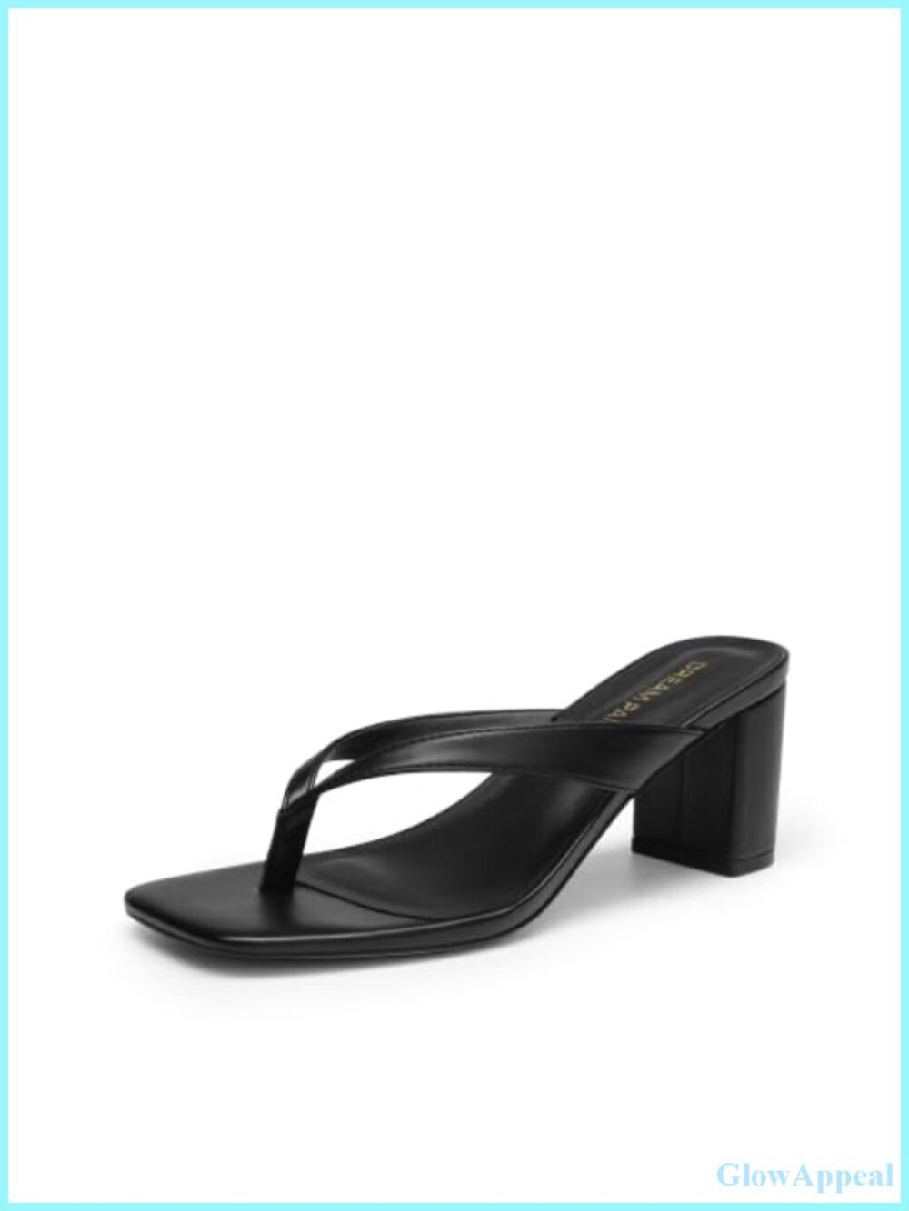 Women's Chunky Block Heel Thong Sandals Square Toe Faux Leather Slip On